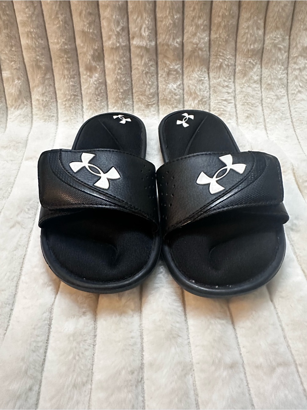 Under Armour Kids Black Slide Sandals with White Logo